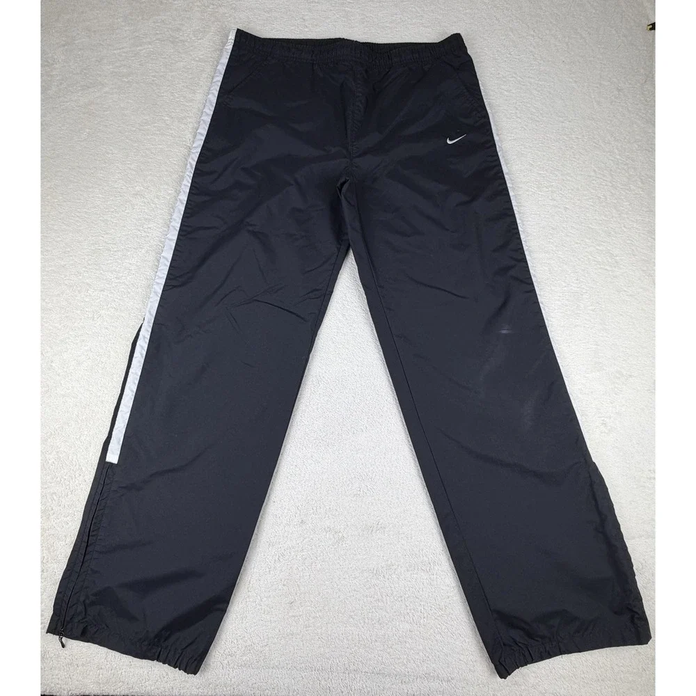 VTG‎ Nike Track Pants Youth XL (Men's S) Black White Stripe Warm Up Y2K Zip Leg